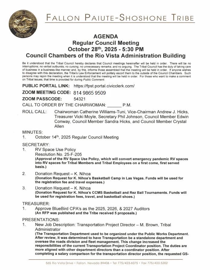 Regular Council Meeting, October 28, 2025